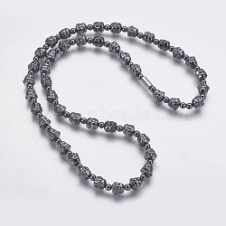 Non-magnetic Synthetic Hematite Mala Beads Necklaces, with Magnetic Clasps, Buddha, 22 inches(56cm)(NJEW-K096-10C)