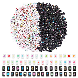 AHADEMAKER 1000Pcs 2 Colors Opaque Black Acrylic Multi-Strand Links, Trapezoid with Random Mixed Letter, Mixed Color, 8x5x4mm, Hole: 1.6mm, 500pcs/color(MACR-GA0001-03)