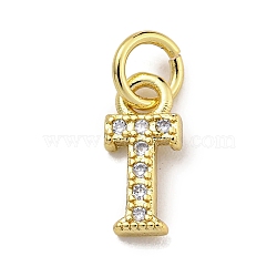 Initial Letter Brass with Cubic Zirconia Charms, Real 18K Gold Plated, Long-Lasting Plated, Lead Free & Cadmium Free, Letter T, 10.5x4.5x1.5mm, ring: 5x1mm, inner diameter: 3mm(KK-Q814-26T-G)