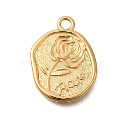 PVD Vacuum Plating 201 Stainless Steel Pendants, Oval with Rose Charm, Real 18K Gold Plated, 19x14x2mm, Hole: 1.8mm(STAS-C111-11G)