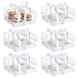 6Pcs Folding Paper Cupcake Storage Boxes with Clear Lids, with 1 Roll Polyester Ribbons, White, 18.5x18x10cm(CON-UN0001-05B)