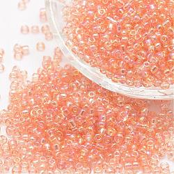 12/0 Round Glass Seed Beads, Grade A, Transparent Colours Rainbow, Light Salmon, 1.8~2.0mm, Hole: 0.8mm, about 28000pcs/pound(SEED-J011-F12-L176)