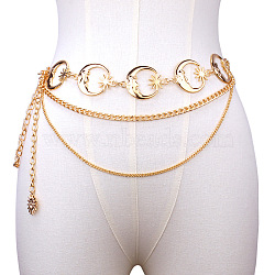 Alloy Moon 3-Layer Waist Chain Belts, Women Metal Link Chain Belts for Pants Dresses, Golden, 400~1100mm(WG436AA-07)