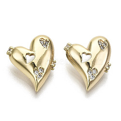 Brass Micro Pave Cubic Clear Zirconia Charms, Nickel Free, Heart, Real 18K Gold Plated, Clear, 13x11.5x3.5mm, Hole: 1.5x3.5mm(KK-N232-123-NF)