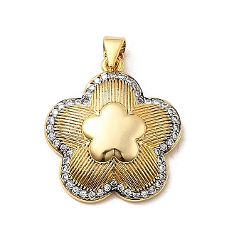 Brass Micro Pave Cubic Zirconia Pendants, Flower Charms, Rack Plating, Long-Lasting Plated, Lead Free & Cadmium Free, Real 18K Gold Plated, 24x22x6mm, Hole: 4.5x4mm