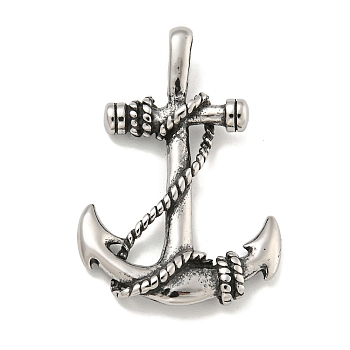 316 Surgical Stainless Steel Pendants, Anchor Charm, Antique Silver, 35.5x24.5x5mm, Hole: 3x6mm