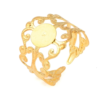 Iron Open Cuff Ring Components, Filigree Pad Ring Settings, Flat Round, Golden, 20mm, Adjustable