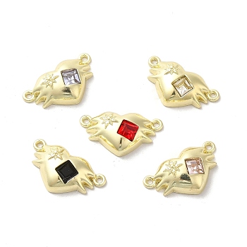 Alloy Connector Charms, Heart Links with Glass, Lead Free & Cadmium Free, Light Gold, Mixed Color, 12x22x5mm, Hole: 1.4mm
