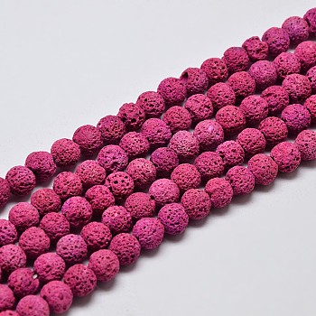 Natural Lava Rock Round Bead Strands, Dyed, Medium Violet Red, 8mm, Hole: 1mm, about 50pcs/strand, 15.7 inch
