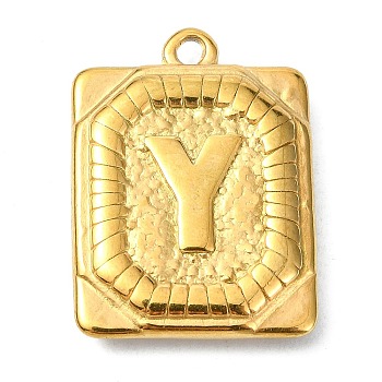 Ion Plating(IP) 304 Stainless Steel Pendants, Rectangle with Letter Charm, Real 18K Gold Plated, Letter Y, 24.5x18x3mm, Hole: 1.8mm