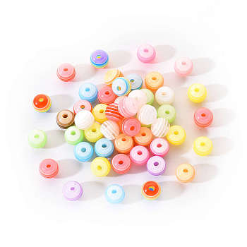 50Pcs Transparent Stripe Resin Beads, Round, Mixed Color, 1/4 inch(8mm), Hole: 2mm, 50pcs/Bag