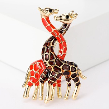 Giraffe Enamel Pins, Light Golden Alloy Brooches for Backpack Clothes, Crimson, 47x33mm