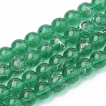Drawbench Transparent Glass Beads Strands, Spray Painted, Round, Green, 6mm, Hole: 1.3~1.6mm, about 133pcs/strand, 31.4 inch