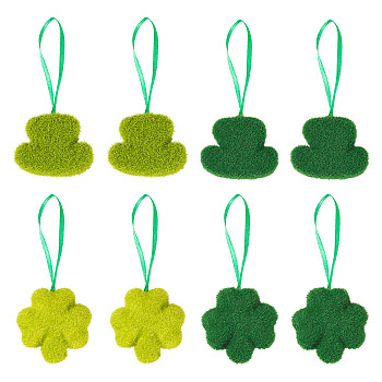 20Pcs 4 Styles Saint Patrick's Day Foam Pendant Decorations, with Polyester Cord, Hat & Clover, Mixed Color, 110~115mm, 5pcs/style