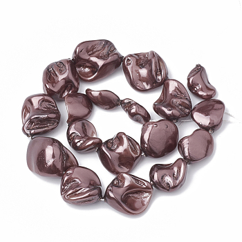 Shell Pearl Beads Strands, Polished, Nugget, Rosy Brown, 15~25x10~26x5~16mm, Hole: 1mm, about 18pcs/strand, 14.96 inch