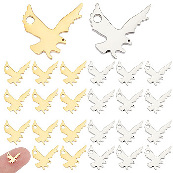 20Pcs 2 Colors 304 Stainless Steel Charms, Laser Cut, Eagle, Golden & Stainless Steel Color, 8.5x10.5x1mm, Hole: 1.2mm, 10pcs/color