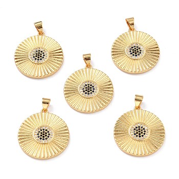 Brass Micro Pave Cubic Zirconia Pendants, Long-Lasting Plated, Flat Round, Colorful, Real 18K Gold Plated, 24x22x2mm, Hole: 4x3.5mm