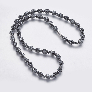 Non-magnetic Synthetic Hematite Mala Beads Necklaces, with Magnetic Clasps, Buddha, 22 inch(56cm)