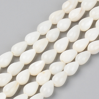 Natural Freshwater Shell Beads Strands, Teardrop, Seashell Color, 7~8x5mm, Hole: 0.8mm, about 52pcs/Strand, 14.96 inch(38cm)