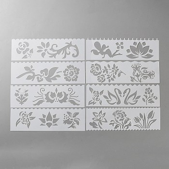 Plastic Drawing Stencil, Drawing Scale Template, For DIY Scrapbooking, Flower, 185~186x55.5~86x0.3mm, 8pcs/set