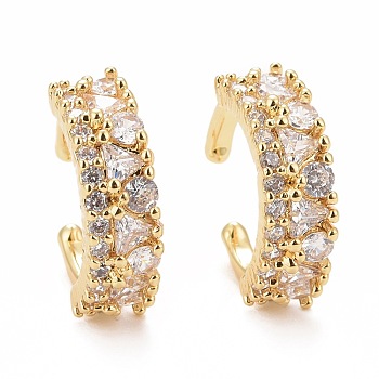Clear Cubic Zirconia Chunky Cuff Earrings, Rack Plating Brass Jewelry for Women, Cadmium Free & Lead Free, Real 18K Gold Plated, 16x17x5.5mm, Inner Diameter: 12mm