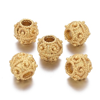 Brass Beads, Long-Lasting Plated, Matte Style, Round, Matte Gold Color, 8x7.5mm, Hole: 3mm