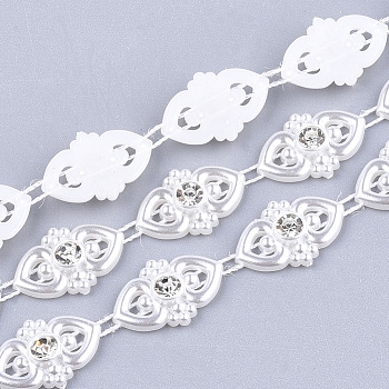 ABS Plastic Imitation Pearl Beaded Trim Garland Strand, Great for Door Curtain, Wedding Decoration DIY Material, with Rhinestone, Flower, Creamy White, 12x3.5mm, 10yards/roll