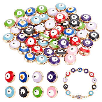 Nbeads 64Pcs 8 Colors Alloy Enamel Beads, Golden, Evil Eye, Mixed Color, 10x5mm, Hole: 1mm, 8pcs/color