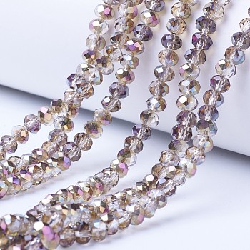 Electroplate Transparent Glass Beads Strands, Half Plated, Faceted, Rondelle, Rose Gold Plated, 6x5mm, Hole: 1mm, about 85~88pcs/strand, 16.1~16.5 inch(41~42cm)