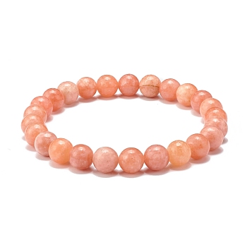Natural Peach Calcite Round Beads Stretch Bracelets, Stress Relief Bracelet, Beads: 8mm, Inner Diameter: 2-1/4 inch(5.8cm)