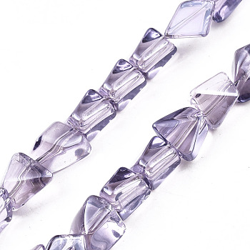 Transparent Electroplate Glass Beads Strands, Pearl Luster Plated, Nuggets, Lilac, 6.5~16.5x5.5~11.5x3.5~9.5mm, Hole: 1.2mm, about 61~70pcs/strand, 20.47~23.23 inch(52cm~59cm)