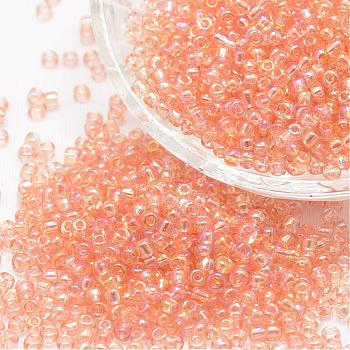 12/0 Round Glass Seed Beads, Grade A, Transparent Colours Rainbow, Light Salmon, 1.8~2.0mm, Hole: 0.8mm, about 28000pcs/pound
