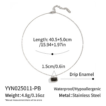 Minimalist 304 Stainless Steel Black Enamel Rectangle Pendant Necklaces for Women, Stainless Steel Color, 15.94 inch(40.5cm)