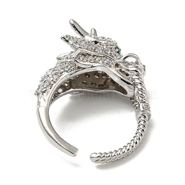 Dragon Brass with Clear Cubic Zirconia Open Cuff Ring(RJEW-L111-01P)-3