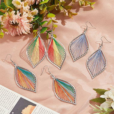 3 Pair 3 Color Bohemia Woven Leaf Dangle Earrings(EJEW-AN0001-14)-7