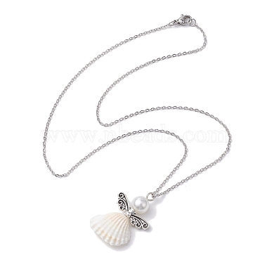 Angel Alloy and Spiral Shell Pendant Necklaces(NJEW-JN04841)-5