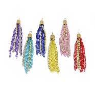 Iron Chain Tassel Big Pendants, with Rhinestone, Golden, Mixed Color, 79.5~80.5x7.5mm, Hole: 2.5~3mm(IFIN-F157-01G)