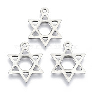201 Stainless Steel Pendants, Laser Cut, Star of David, Stainless Steel Color, 19x15x1mm, Hole: 1.6mm(X-STAS-R116-039)