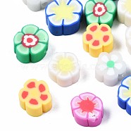 Handmade Polymer Clay Beads, Flower, Mixed Color, 7.5~9x7.5~10x4~5mm, Hole: 1.6mm(CLAY-N011-039)