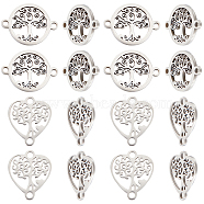 24Pcs 2 Styles 201 Stainless Steel Connector Charms, Tree of Life Links, Flat Round & Heart, Stainless Steel Color, 15~17.5x15~20x1~1.5mm, Hole: 1.2~1.5mm, 12pcs/style(STAS-UN0042-38)