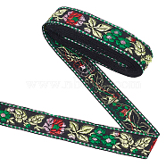 Ethnic Style Embroidery Polyester Ribbons, Jacquard Ribbon, Garment Accessories, Flower & Leaf Pattern, Black, 1-1/4 inch(32mm), about 5.47 Yards(5m)/Bundle(OCOR-WH0077-34A)