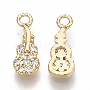 Brass Micro Pave Clear Cubic Zirconia Charms, Nickel Free, Guitar, Real 18K Gold Plated, 13x5x2mm, Hole: 1.4mm(KK-S355-016-NF)