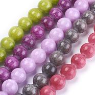 Natural Yellow Jade Beads Strands, Dyed, Round, Mixed Color, 14mm, Hole: 1mm, about 29pcs/strand, 15.75 inch(G-G598-14mm-YXS)