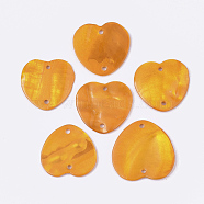 Spray Painted Freshwater Shell Links connectors, Heart, Orange, 27x28x2mm, Hole: 2mm(SHEL-S276-41C)