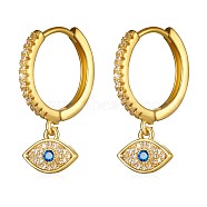 Cubic Zirconia Horse Eye Dangle Hoop Earrings, Brass Jewelry for Women, Golden, 17.8mm(JE925A)