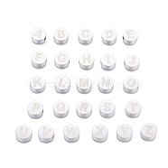 304 Stainless Steel Beads, Flat Round & Alphabet, Letter A~Z, 10x4.5mm, Hole: 2mm(STAS-I126-02P)
