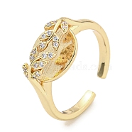 Leaf Brass Micro Pave Cubic Zirconia Cuff Open Rings for Women, Long-Lasting Plated, Golden, Adjustable(RJEW-I103-006G)