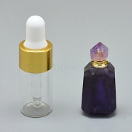 Faceted Natural Amethyst Openable Perfume Bottle Pendants, with Brass Findings and Glass Essential Oil Bottles, 30~40x14~18x11~14mm, Hole: 0.8mm, Glass Bottle Capacity: 3ml(0.101 fl. oz), Gemstone Capacity: 1ml(0.03 fl. oz)(G-E556-04B)
