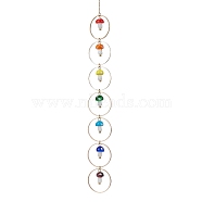 Chakra Mushroom Handmade Lampwork Pendant Decorations, with Brass Cable Chains, Mixed Color, 297mm, Pendants: 18x10mm(HJEW-JM01648-02)