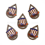 American Flag Theme Single Face Printed Aspen Wood Pendants, Teardrop Charm, Hat Pattern, 49.5x34x2.5mm, Hole: 1.6mm(WOOD-G014-01D)